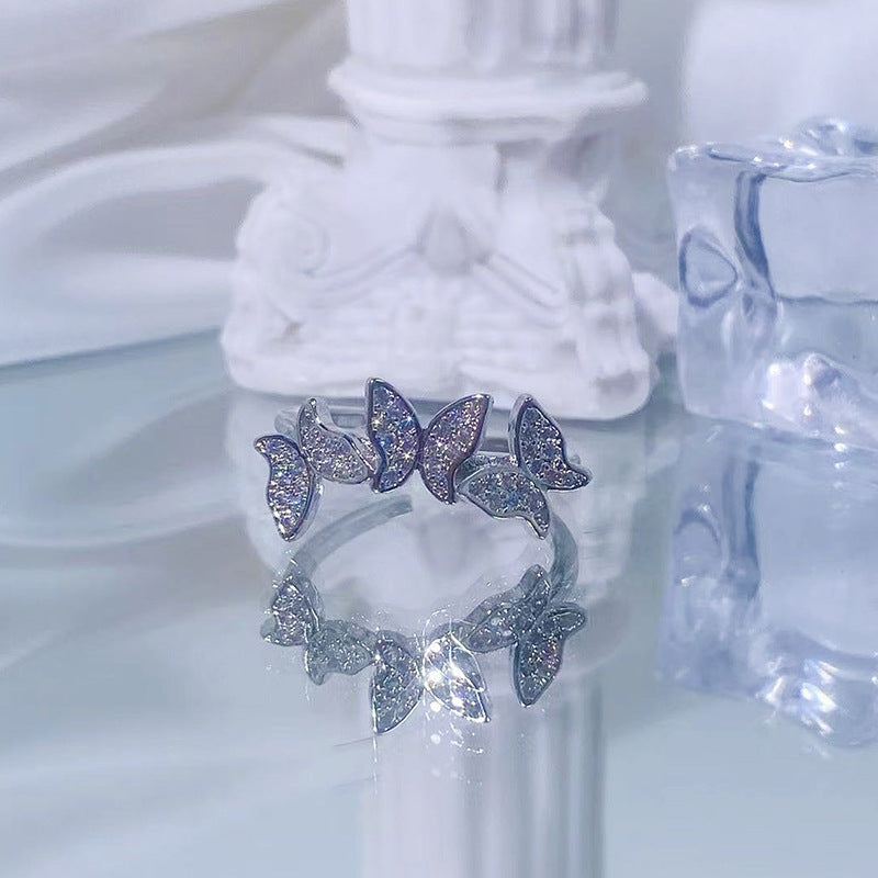 Korean Butterfly Three-dimensional Affordable Luxury Fashion Rhinestone Open Rings