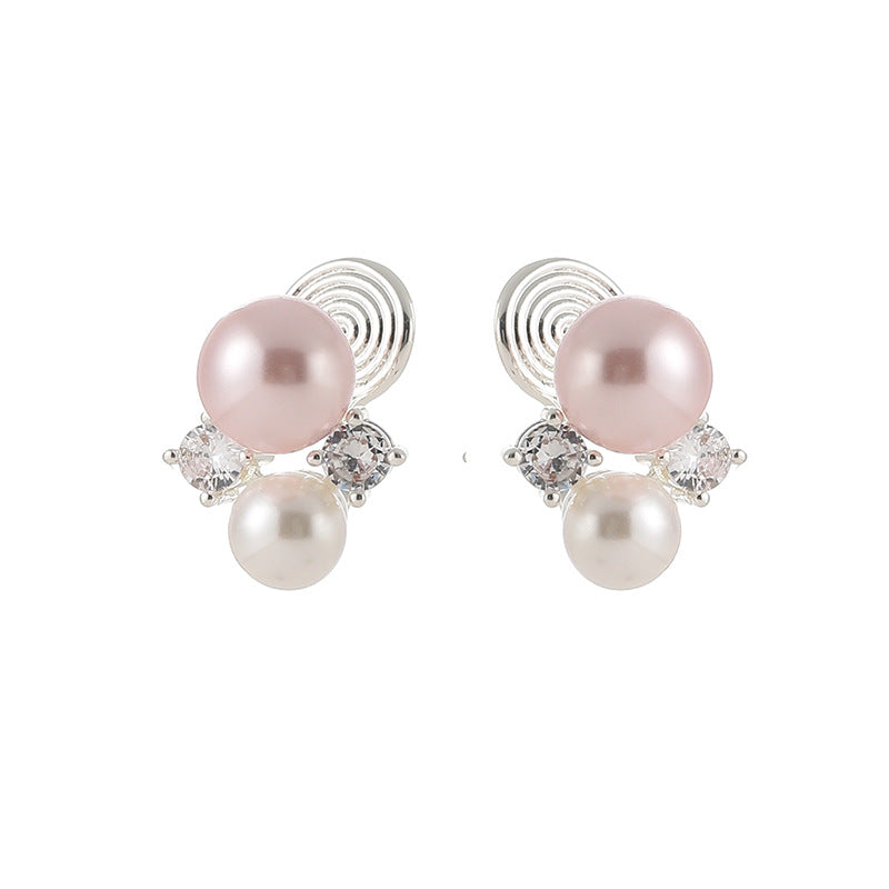 Gentle Pink Pearl Mosquito Coil Ear Earrings
