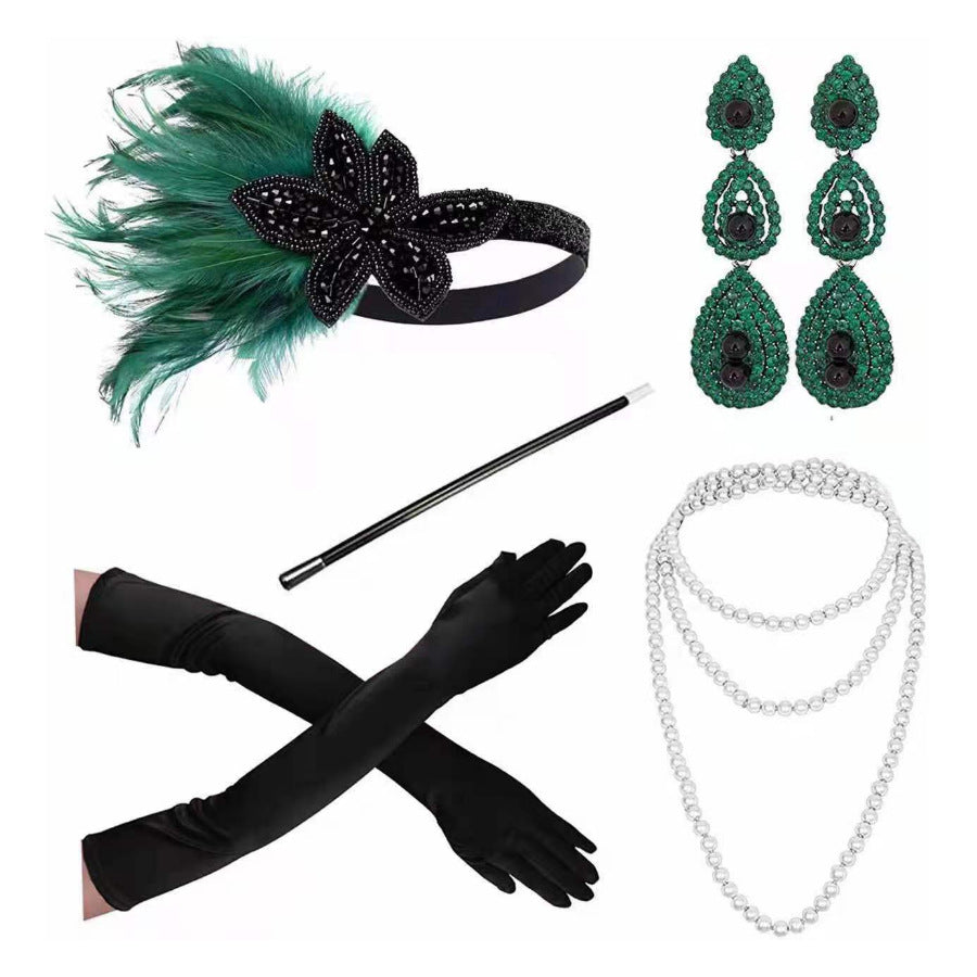 Red Feather Hair Band Masquerade Single Jewelry Set