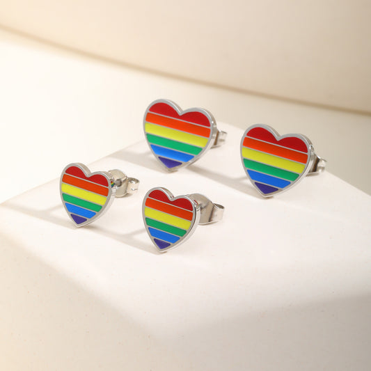 Stainless Steel Epoxy Heart Shaped Love Stud Earrings