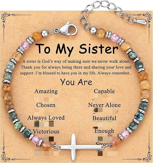 Women's Natural Stone Beaded Cross Lobster Buckle Adjustable Band Bracelet