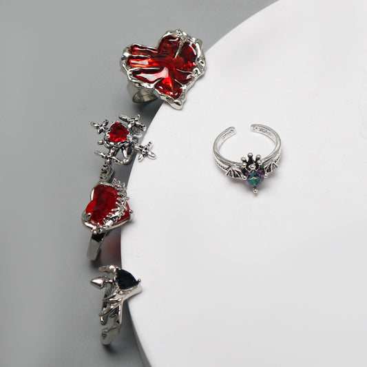 Heart Angel Wings Love Cross Exaggerated Rings