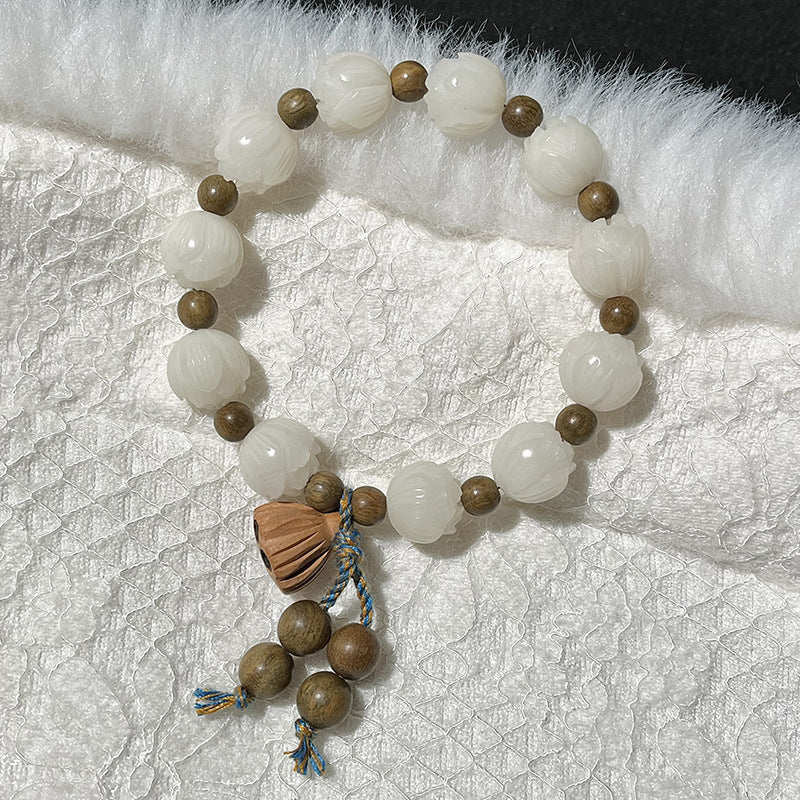 Lotus Each Big Green Sandalwood Water Plants Agate Bracelets