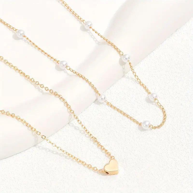 Women's Imitation Pearl Love Clavicle Chain Retro Necklaces