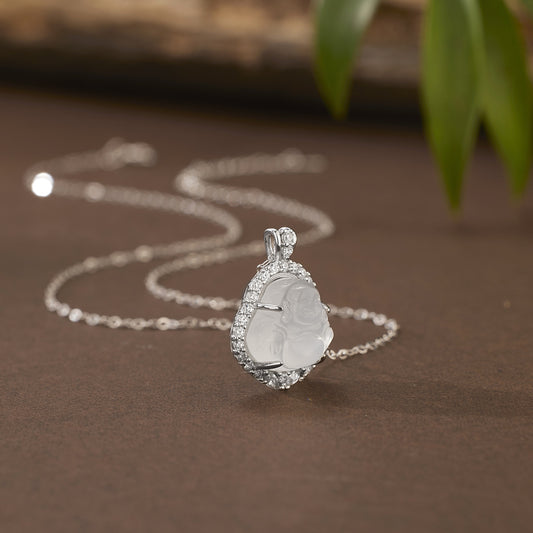 Sier Inlaid Natural High Ice Chalcedony Maitreya Necklaces