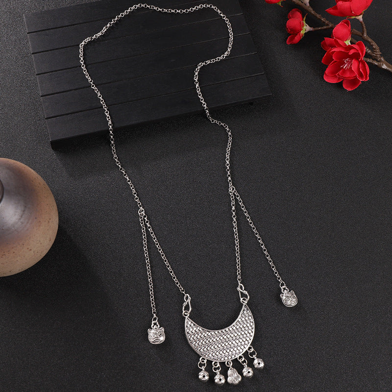 Women's Vintage Miao Longevity Lock Tassel Sweater Necklaces