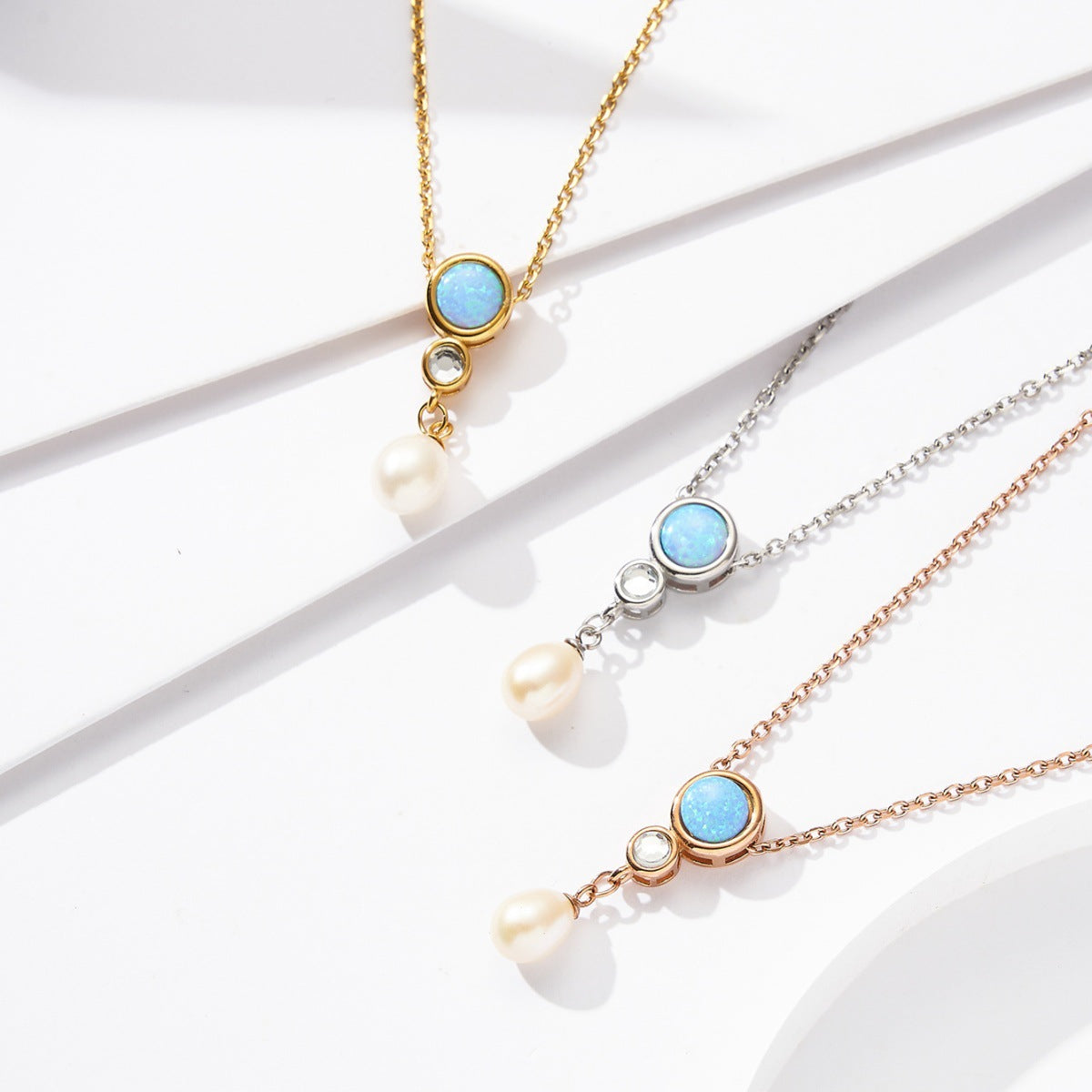 Titanium Steel Freshwater Pearl Opel Cross Clavicle Chain Batch Rose Necklace