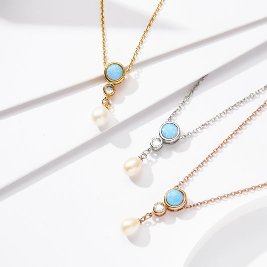 Titanium Steel Freshwater Pearl Opel Cross Clavicle Chain Batch Rose Necklace