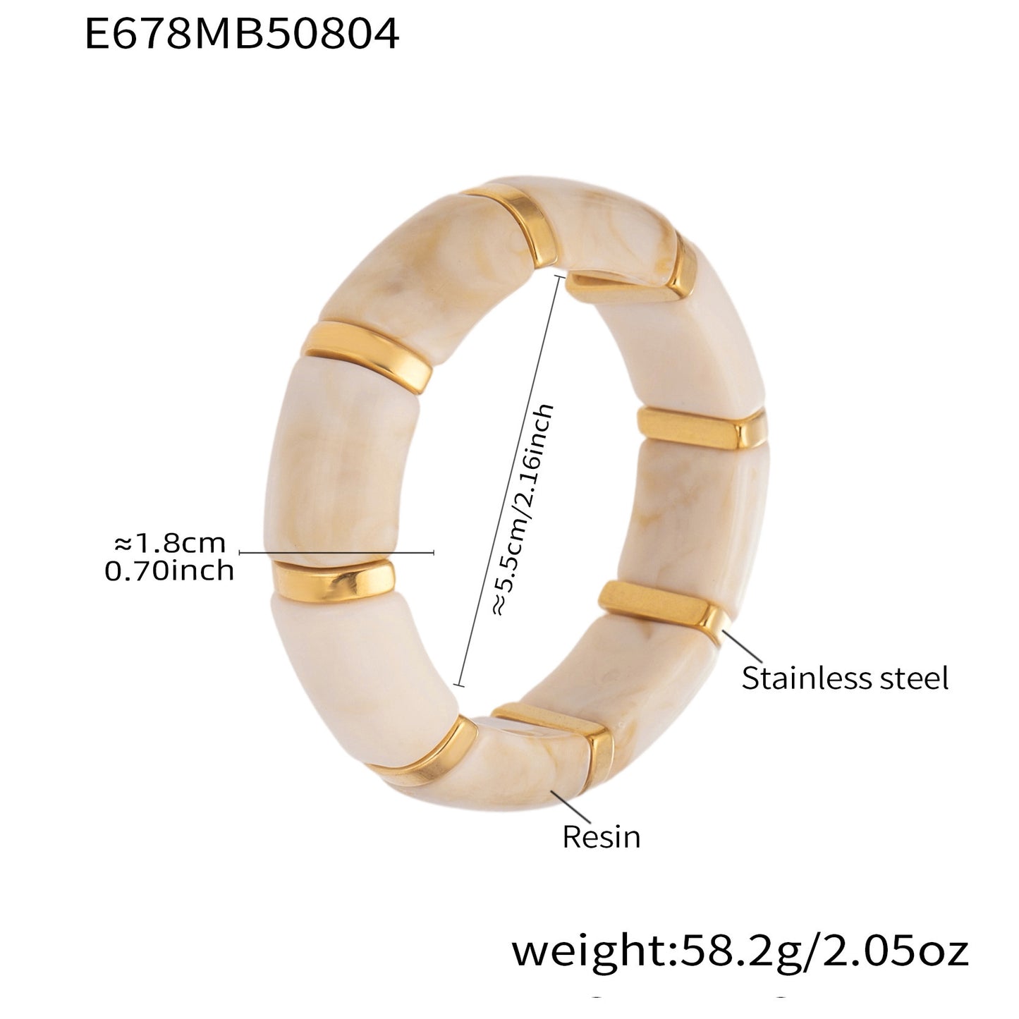 Color Matching Resin Wide Surface Elastic High Texture Fashion Stainless Bracelet