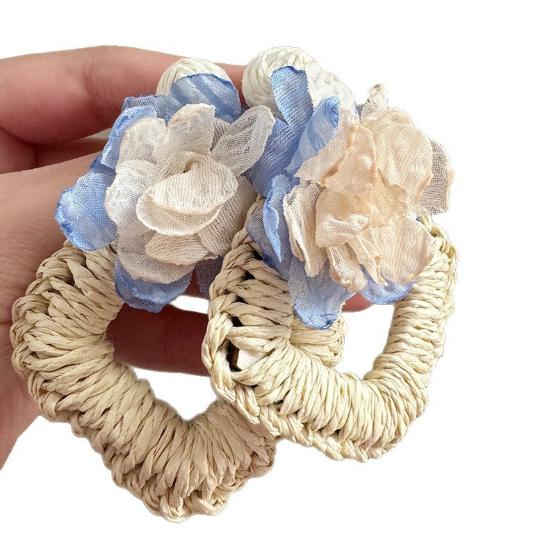 Two-color Camellia Tassel Square Fashion Atmosphere Earrings