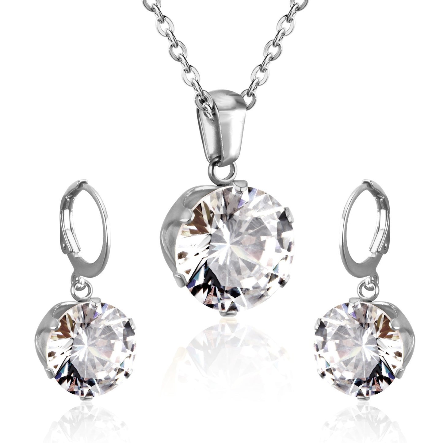 Titanium Steel Round Rhinestone Suite Stainless Jewelry Set
