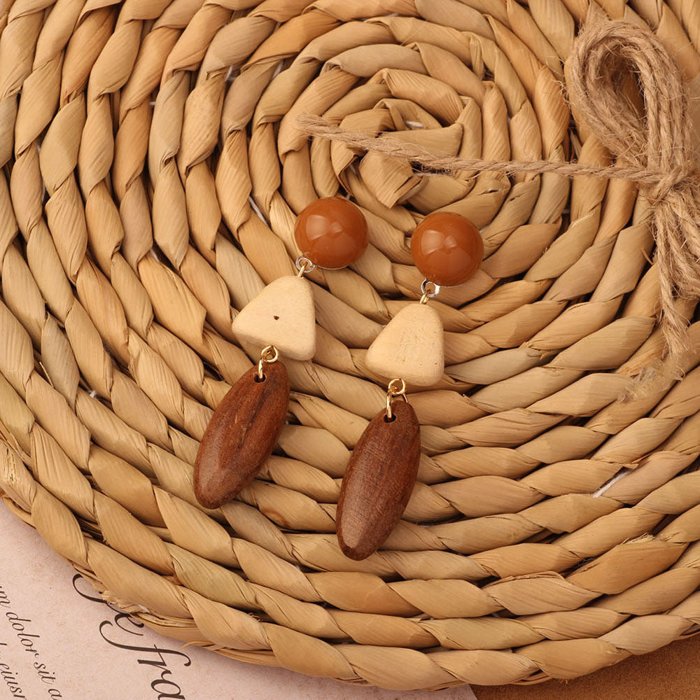 Retro Beach Vacation Bohemian Grass Rattan Woven Female Temperament Long Earrings