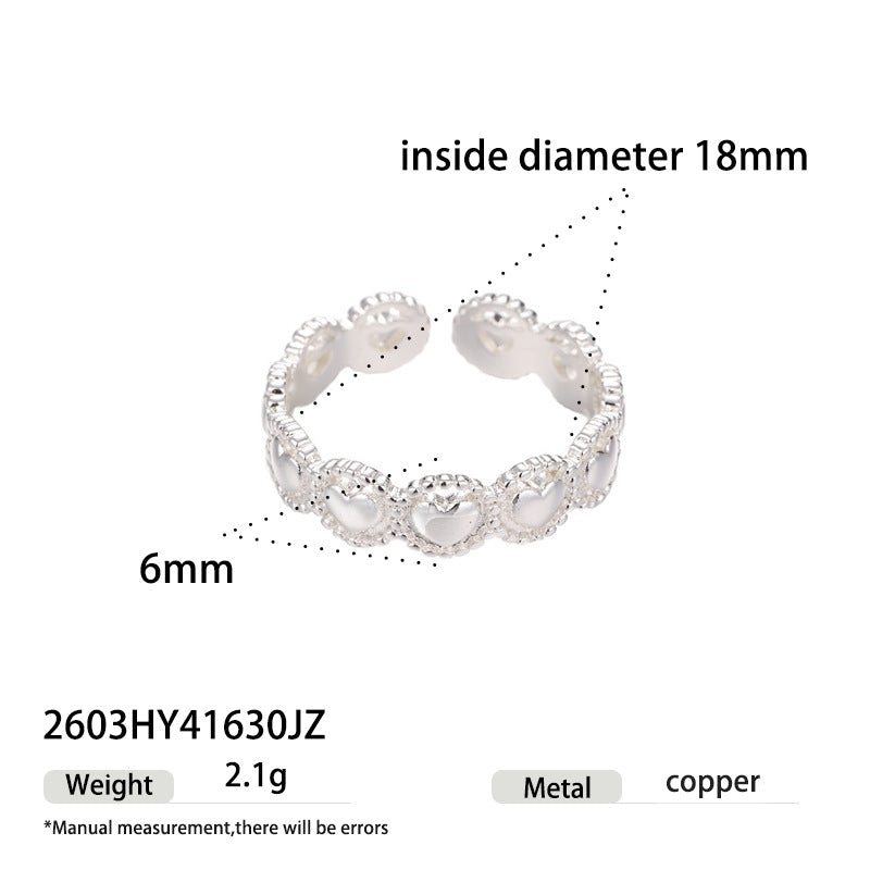 Commuter Design Slim Adjustable Opening Love Heart-shaped Ring