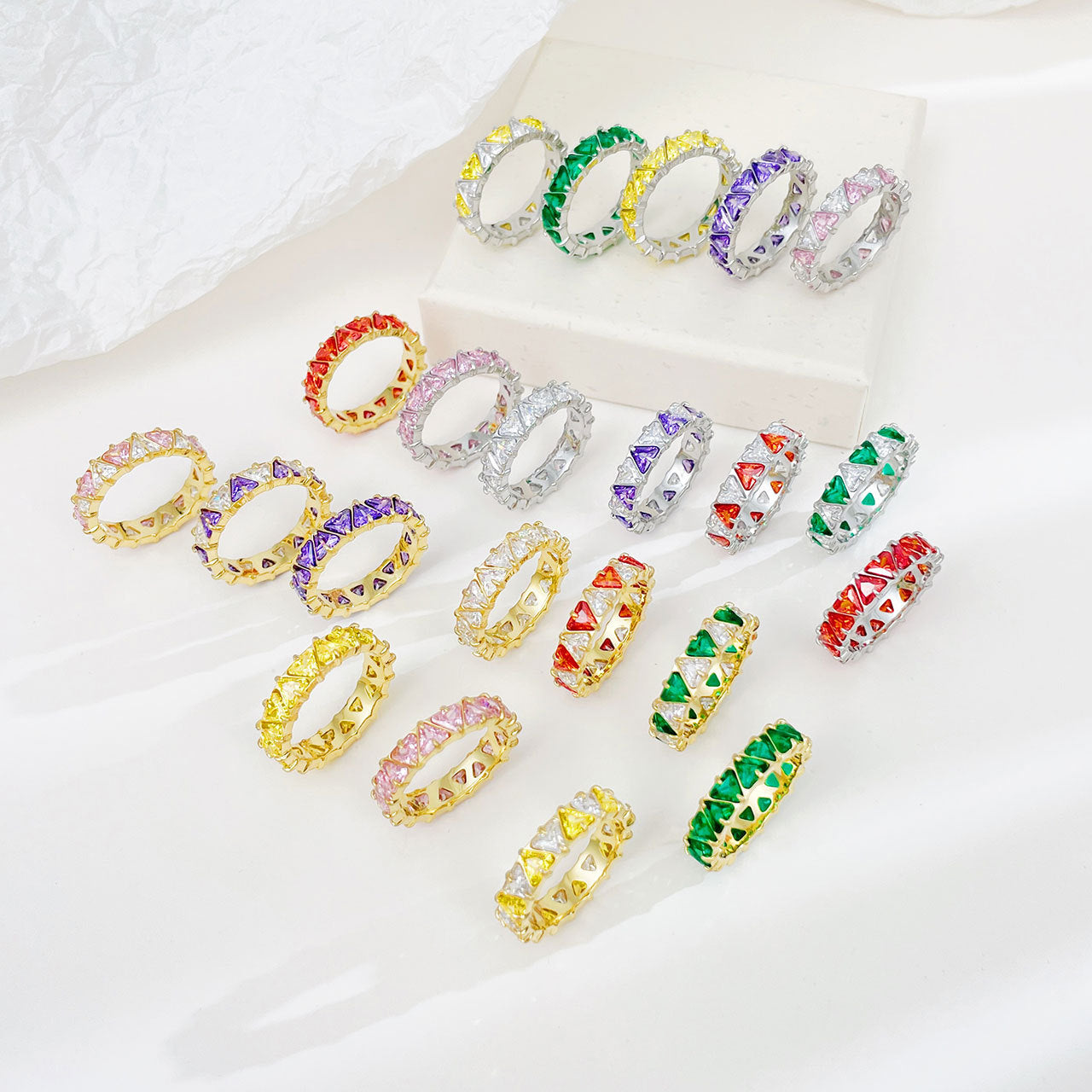 Gang Drill Color Zircon Female Diamond Heart-shaped Rings