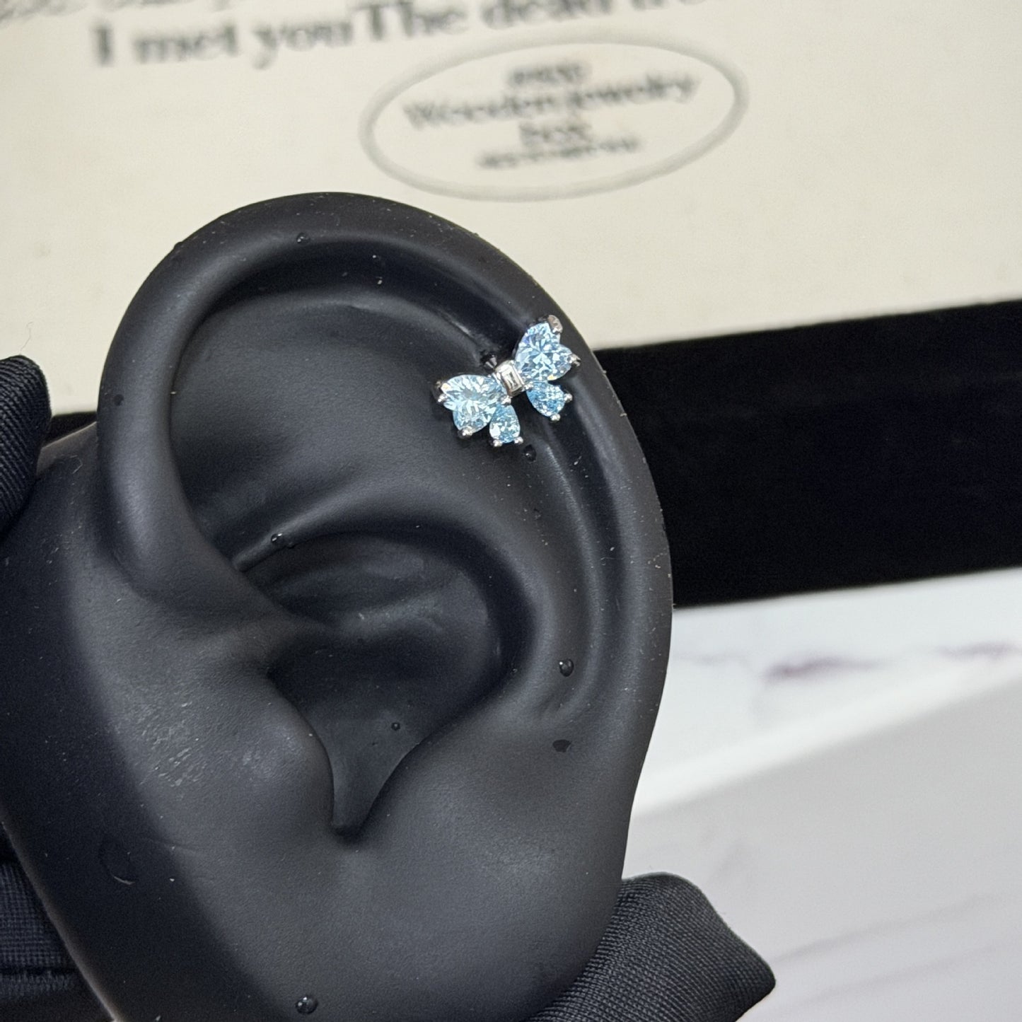 Bow Tie Zircon Flat Sweet Design Titanium Steel Ear Stud Earrings