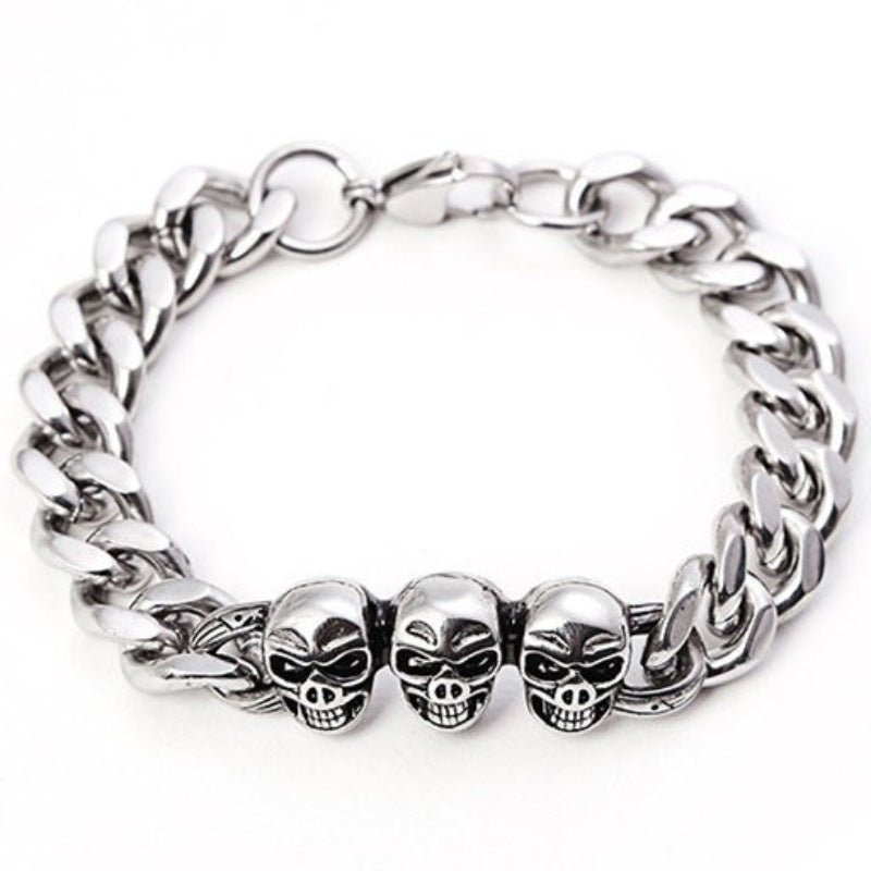 Men's Skull Punk Retro Street Hipster Glossy Release Buckle Bracelet
