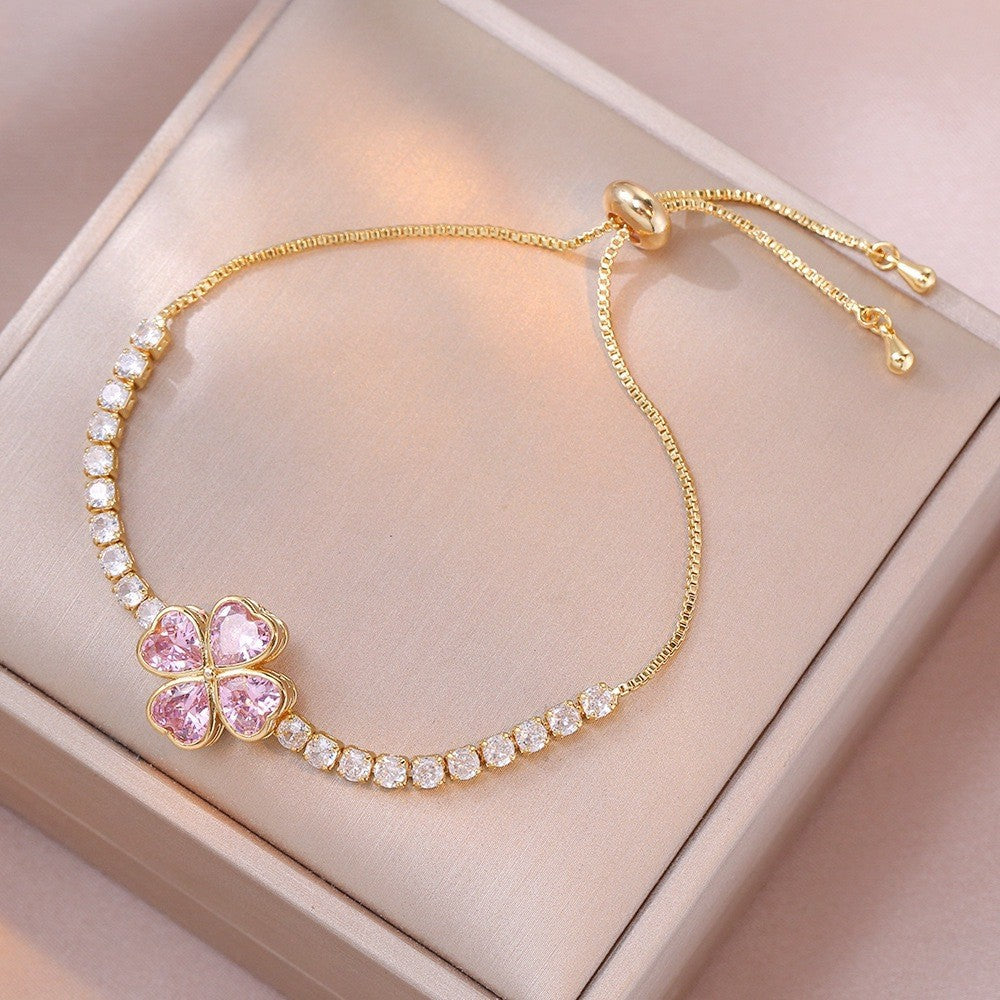 Female Five Petal Flower Fashion Bauhinia Rotatable Bracelet