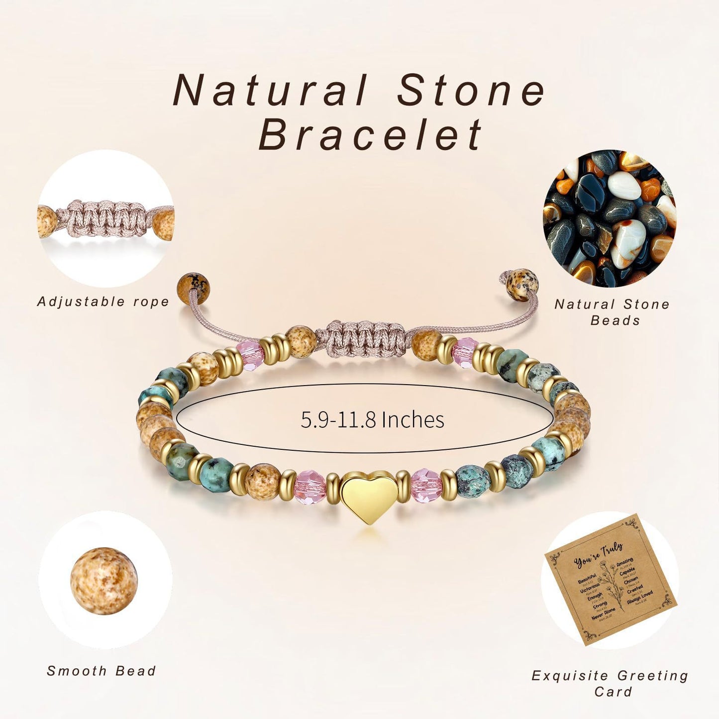 African Pine Heart Pink Crystal Golden Bracelets