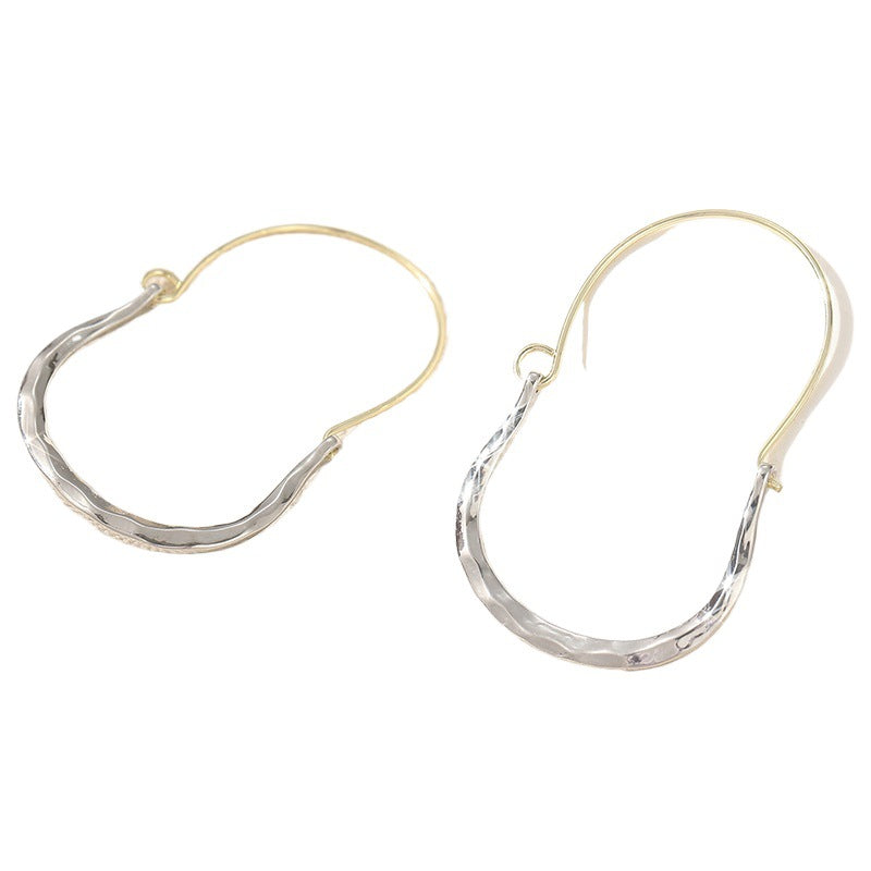Minimalist Ear Copper Hammered Sier Two-tone Simple Gift Earrings