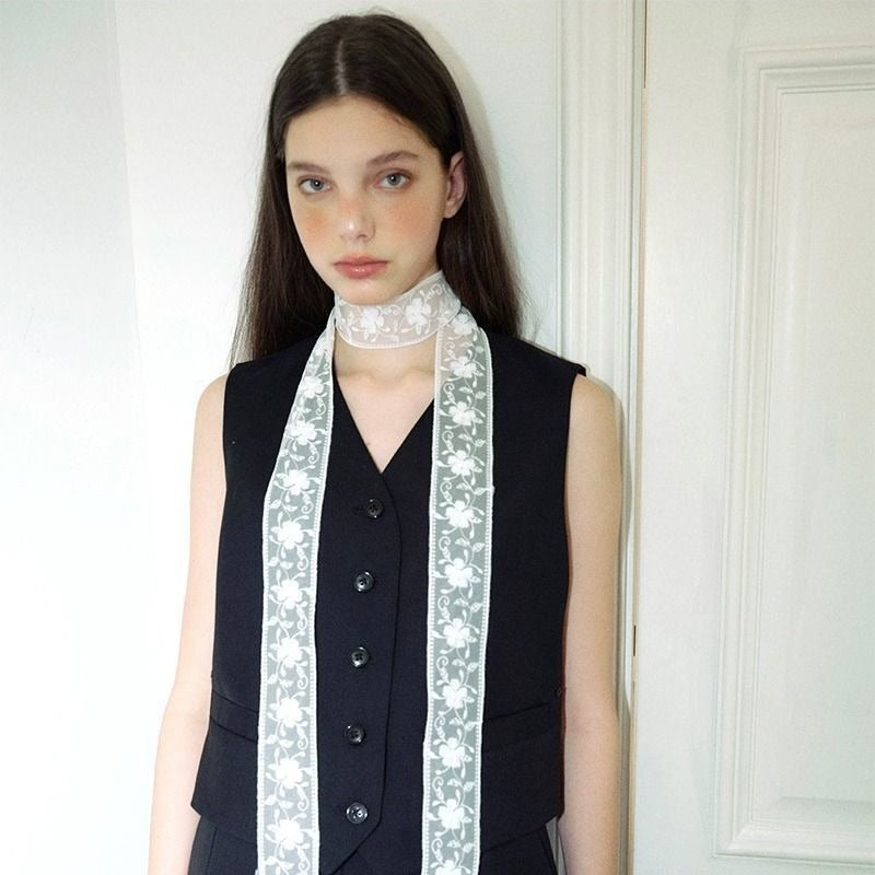 Women's Lace Strap Twin Layered Design Thin Narrow Clavicle Neck Necklaces