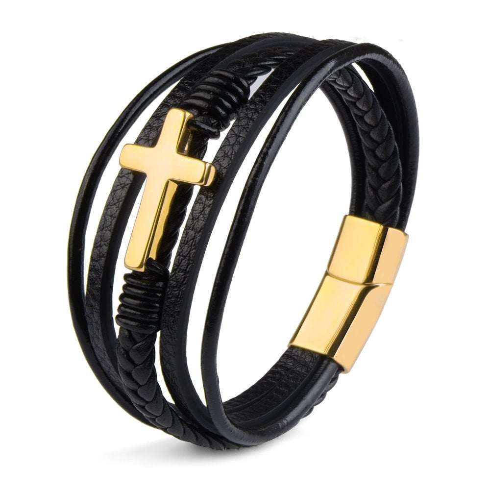 Men's Cross Leather Handmade Braided Rope Magnetic Bracelet