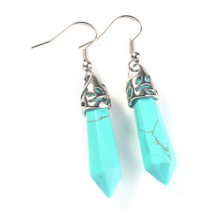 Fashion Personalized Natural Crystal Gemstone Hexagon Earrings