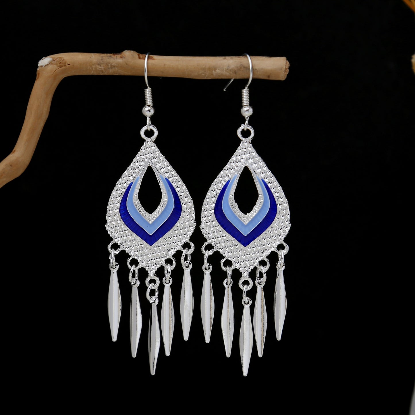 Miao Sier Colorful Long Feather Tassel Rings