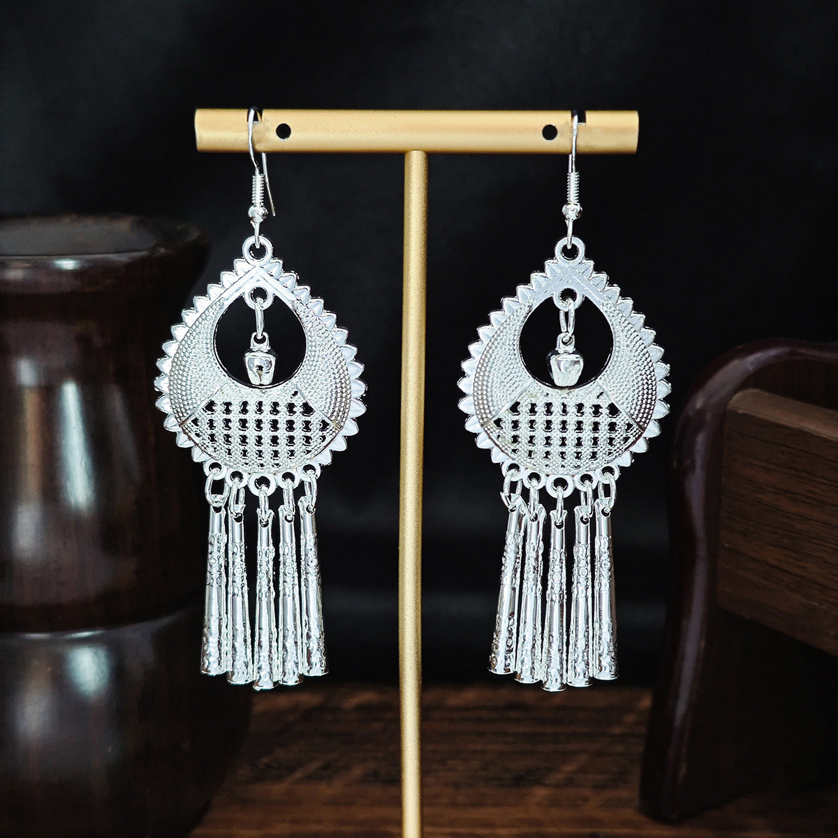 Imitation Sier Miao Minority Tourist Attractions Bohemian Exaggerated Long Leaves Earrings