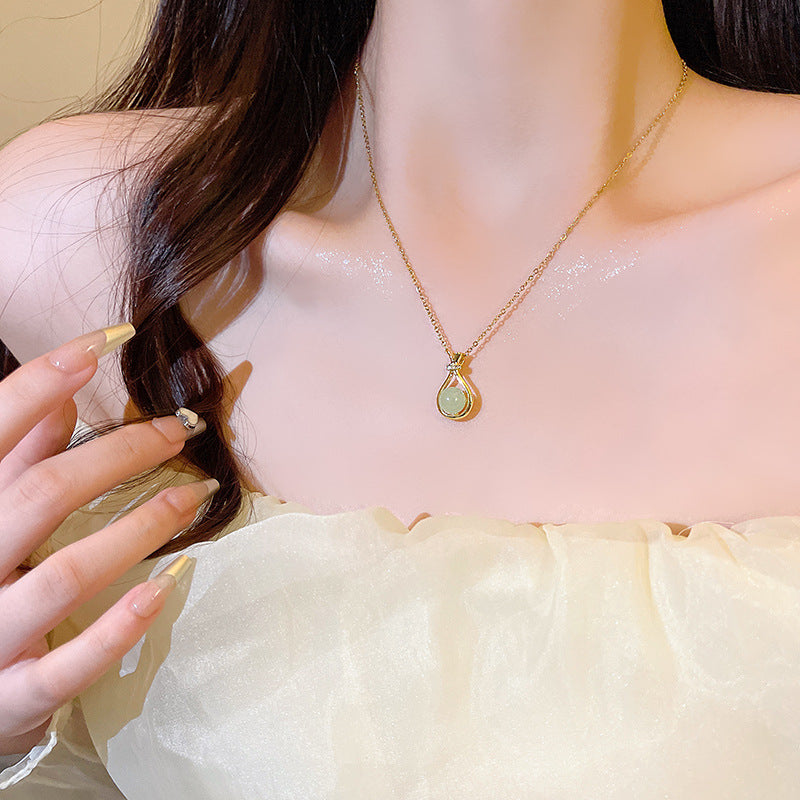 Imitation Jade Lucky Bag Female Light Luxury Minority Graceful Titanium Necklace