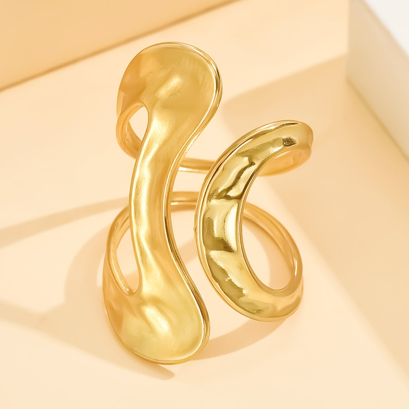 Steel Exaggerated Geometry Hollow Line Open Rings