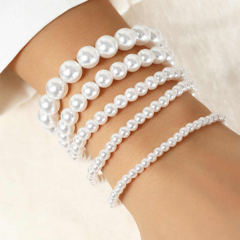 Imitation Pearl Beaded Female Elastic String Bracelets