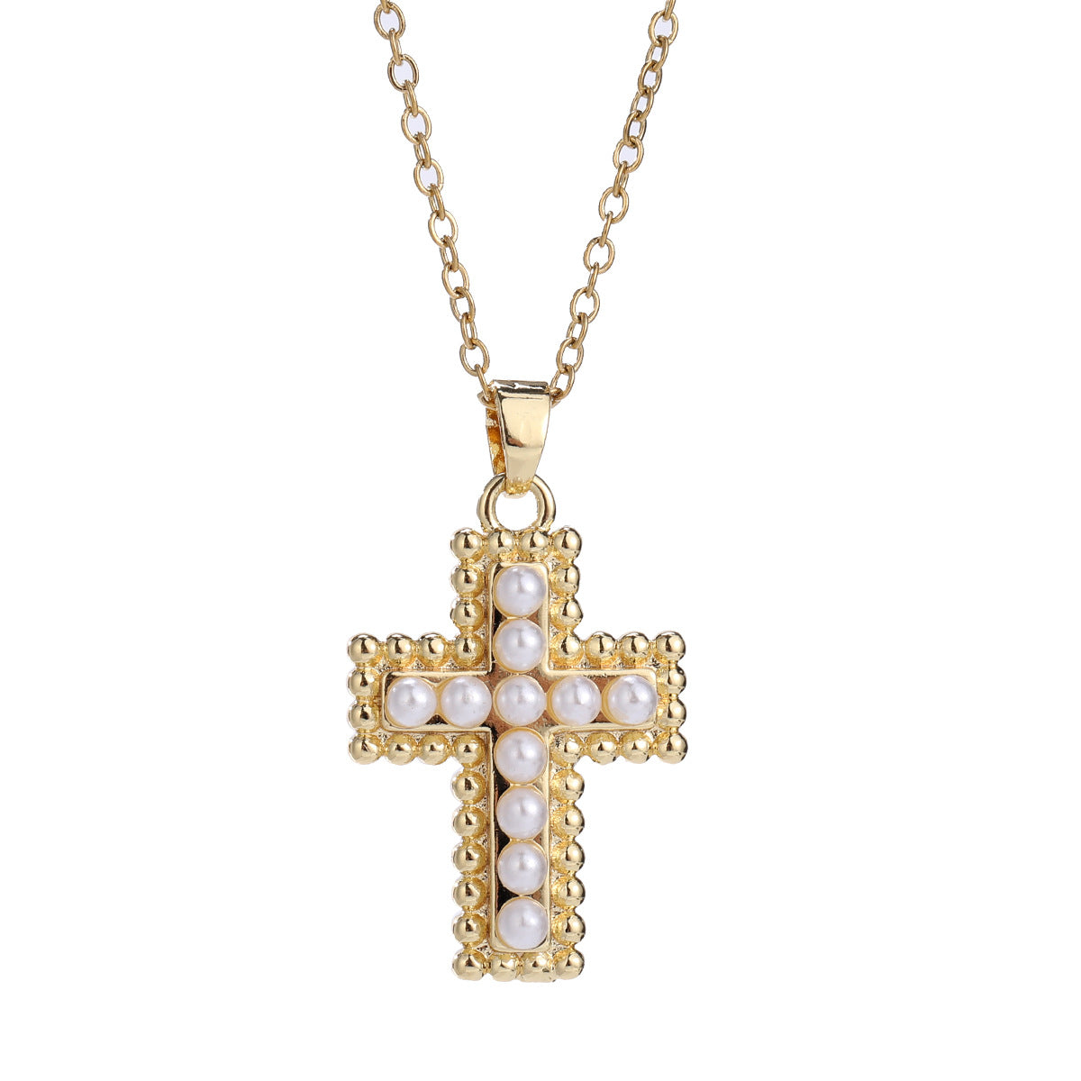Vintage Cross O-shaped Chain Micro Inlaid Zircon Pearl Necklaces