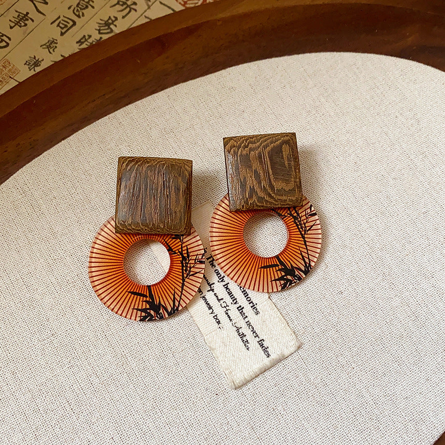 Women's Needle Geometric Irregular Resin Fashionable Retro Earrings