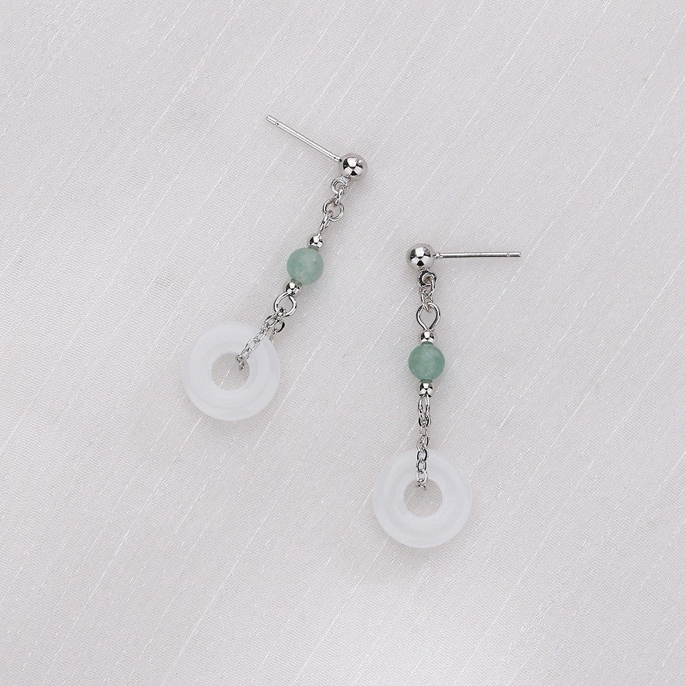 Chalcedony Ethnic Style Long National Fashion Ancient Jasper Round Earrings