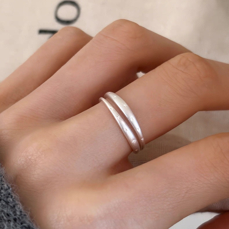 Women's Korean Style Matte Pentagram Simple Advanced Open Adjustable Index Ring