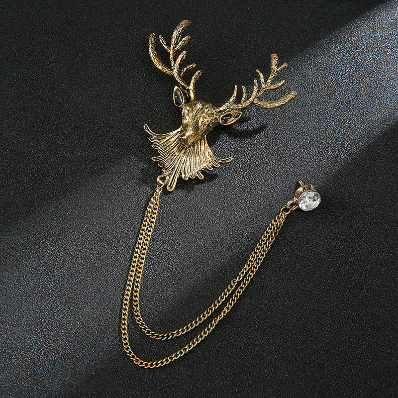 Men's Animal Lion's Head Corsage With Eagle Chain Brooches