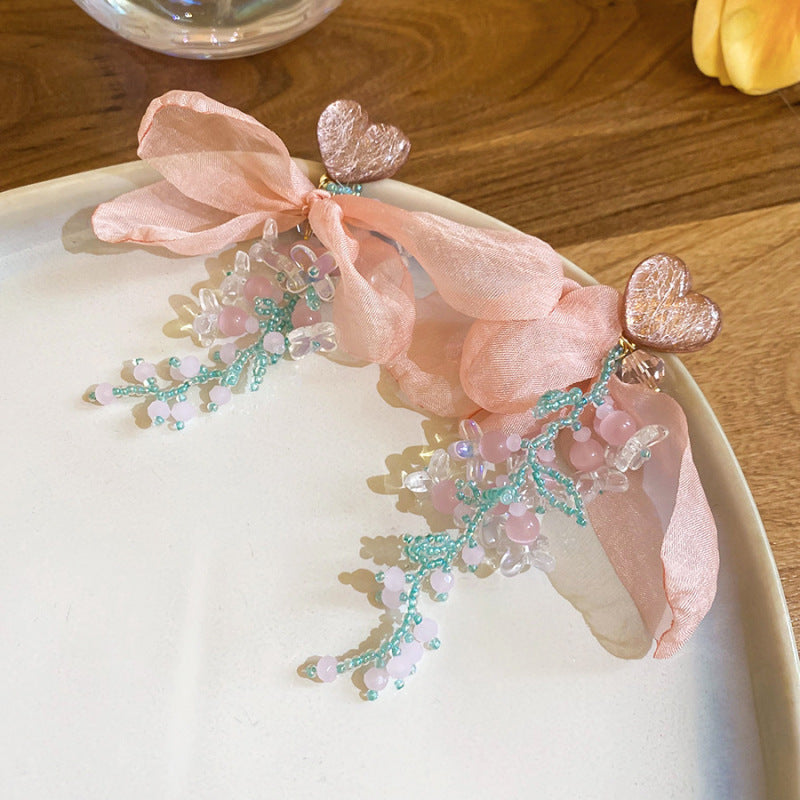 Women's Bead Flower Tassel Light Luxury High-grade Vacation Style Earrings