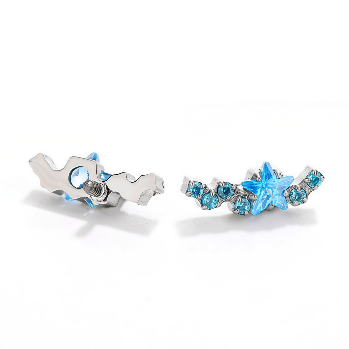 Titanium Alloy Horse Eye Star Ear Bone Multicolor Zircon Stud Earrings