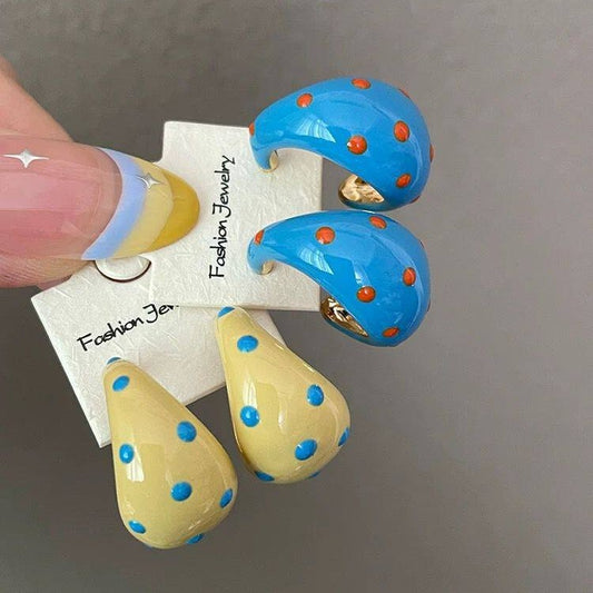 Drip Glaze Polka Dot Contrast Color Sier Light Luxury Minority Earrings