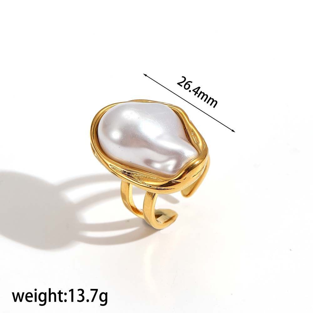 Steel Open Personality Adjustable Imitation Pearl Ring