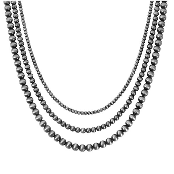 Women's & Men's Brushed Tin Round Beads Navajo Western Style Double Necklaces