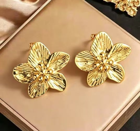 Vintage Stainless Steel Gold Unique Design Earrings