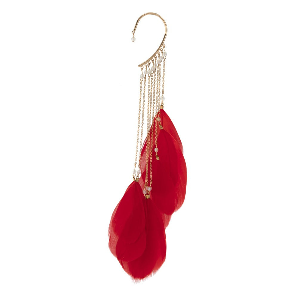 Women's Fairy Exaggerated Bohemian Feather Tassel Long Earrings