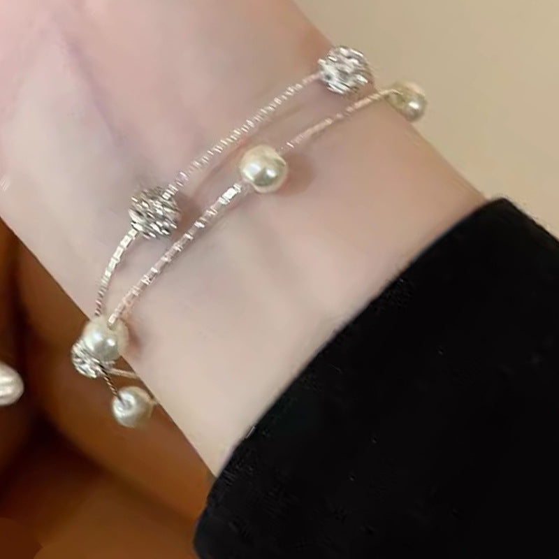 Women's Starry Twin Pearl Minority High-grade Zircon Bracelet
