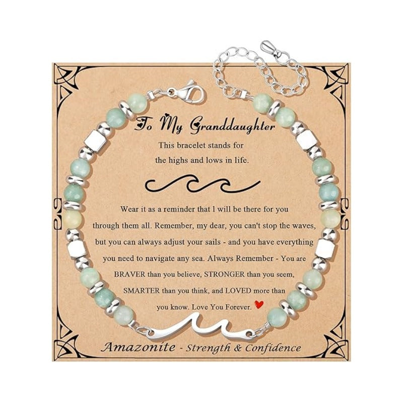 Women's Natural Stone Beaded Cross Lobster Buckle Adjustable Band Bracelet