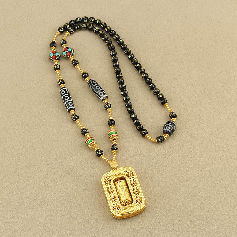 Long Six Words Proverb Agate Tibet Beads Necklaces
