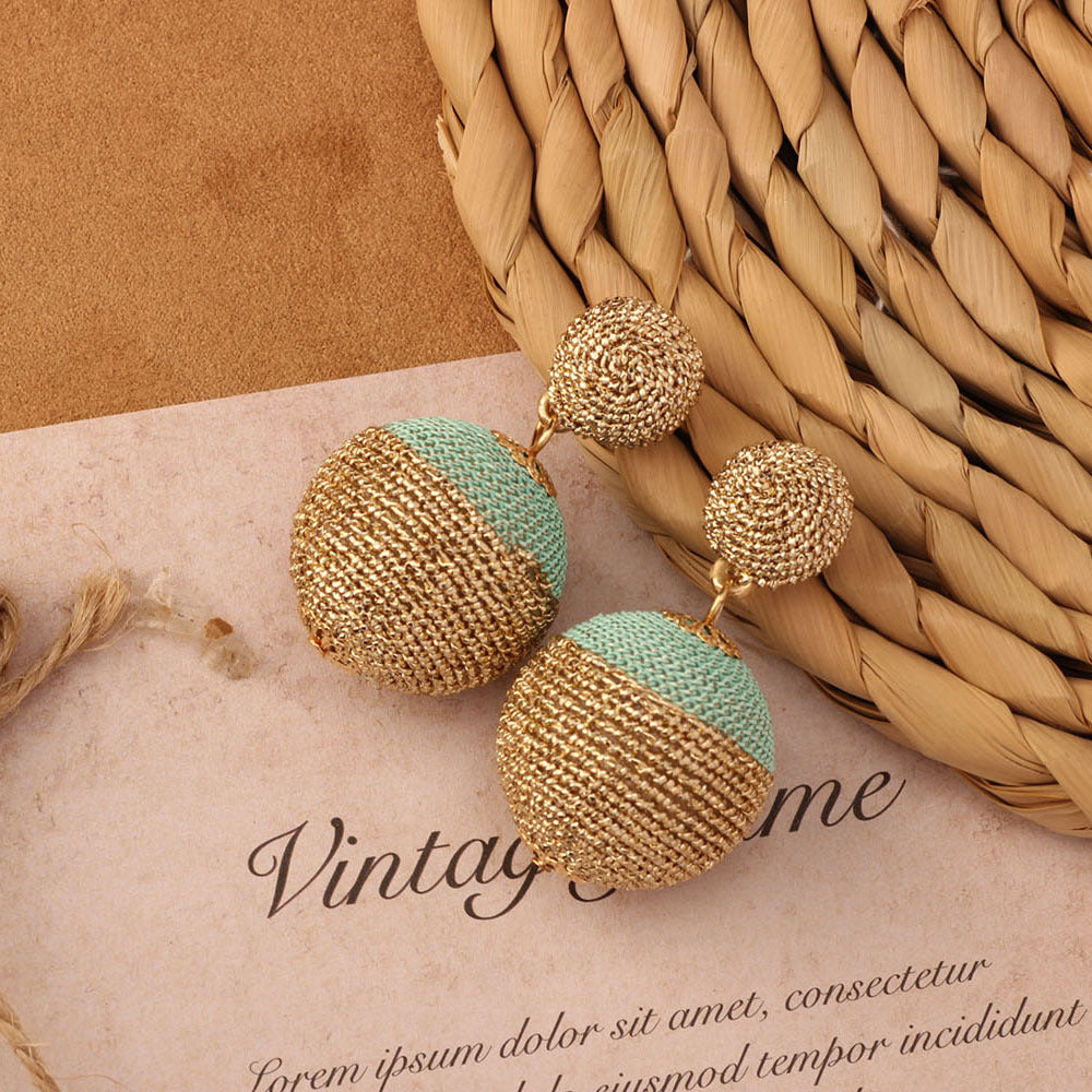 Retro Beach Vacation Bohemian Grass Rattan Woven Female Temperament Long Earrings