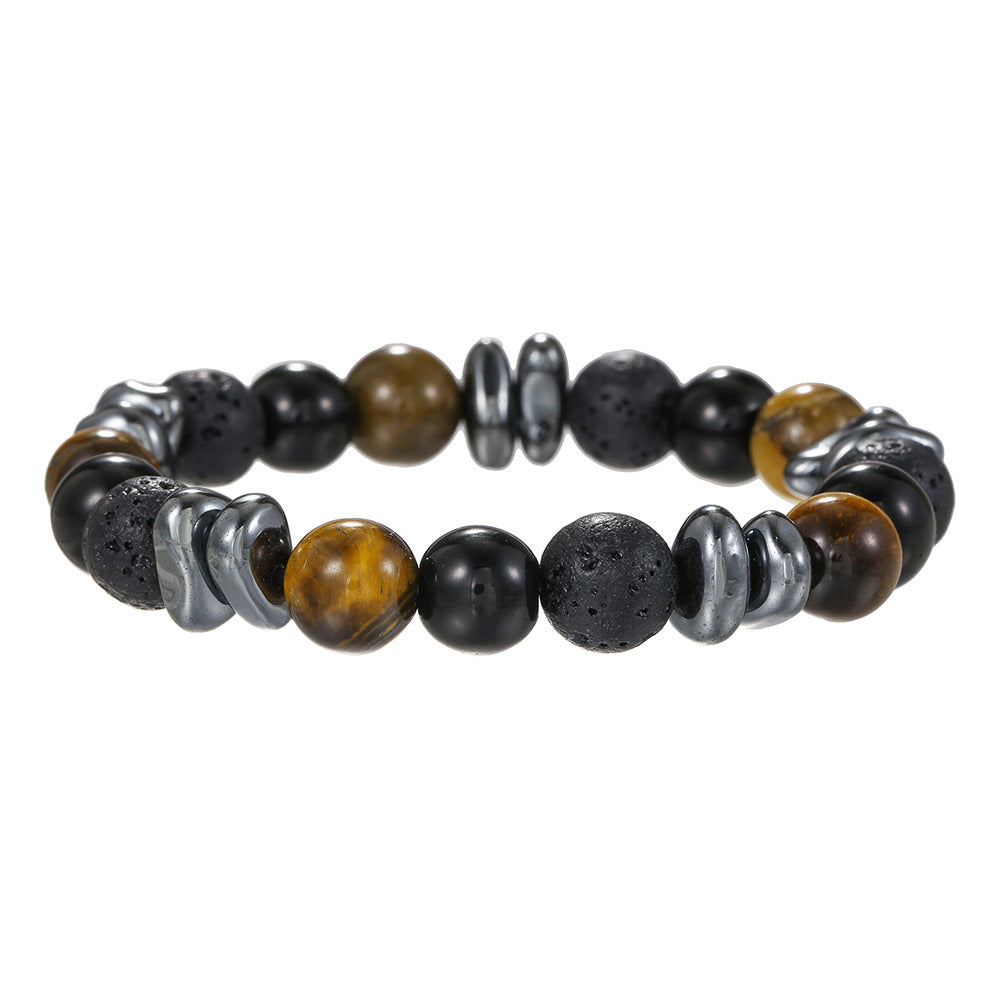 Men's Volcanic Rock Map Stone Beaded Weave Bracelet