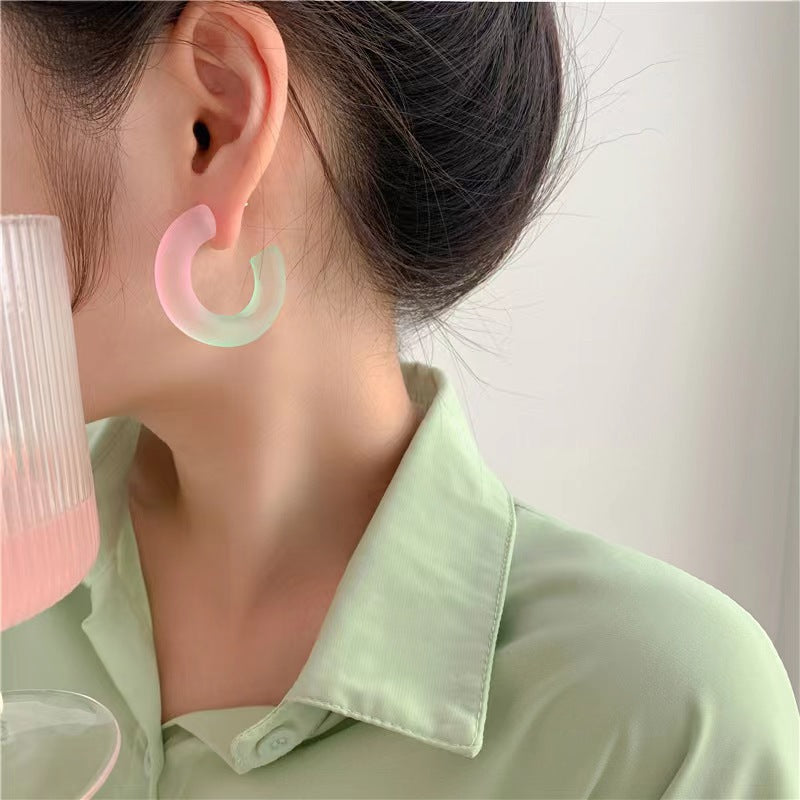 Chinese Style Summer Jelly Color Frosted Shaped Fluorescent Needle Refreshing Earrings