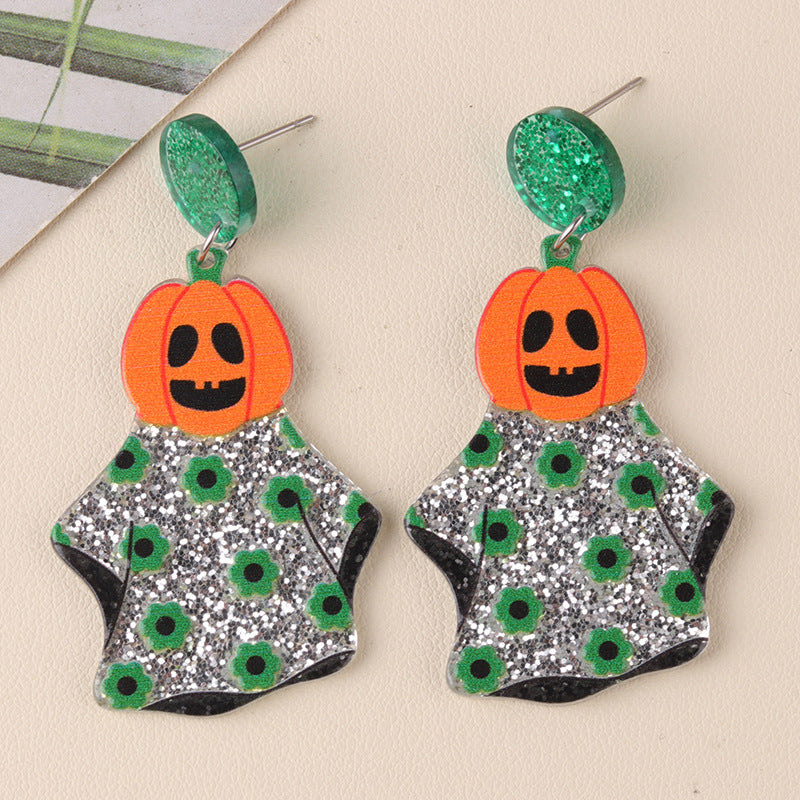 Halloween Series Acrylic Pumpkin Cartoon Funny Earrings